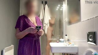 3 of us in the bath. That guy's jerking in shower front of my step Mommy. Family use. Voyeur.