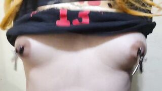 Cute Tgirl Cutie Lactating her Bazookas after Punishing her Nipps with Sex-toy, Clamps and Vacuum Milking Machine