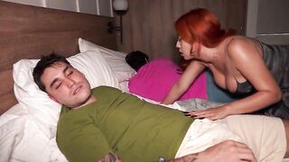 The little wench Celeste Alba shares a couch with a pair of stepbrothers.