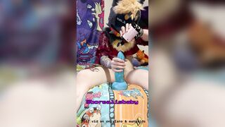 Stretching Snatch with Dragon Toy in Fursuit