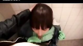 Mosaic: Cute cleaner gives geek oral-job in water closet 02