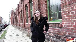 GERMAN SCOUT - German Tiny glasses student Petite Emily Pick Up and talk to Casting Bang