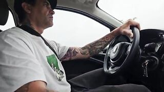 We nearly got caught: I suck his wang in the car and this guy fills my throat with cum right there on the street