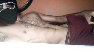 Hawt Dad muscle Boy jerking in daybed