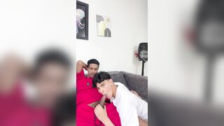 Pliant twink passive sucks my ebony rod in my living room