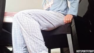 HOTSPORTFITBOY Large Penis Striptease: Hot Pajama Disrobe to Chair Jerk Off Spunk fountain