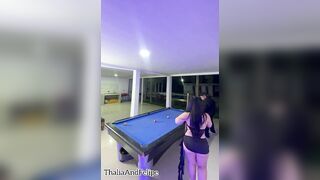 A college cutie is drilled after a game of pool whilst her boyfriend is away.