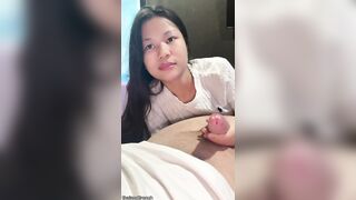 A pretty eighteen-year-old Oriental woman gets drilled by a large white shlong and receives jizz on her face.