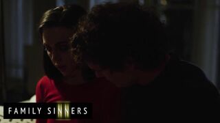FAMILY SINNERS - Brunette hair Stepsister Sucks Her Stepbrother’s Weenie During the time that Her Spouse Is Out Of The Abode