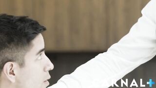 Sexy submissive escort Milo Miles gives holy priest deepthroat