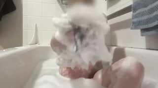 Trans dude taking bubble bathroom and shaving