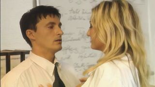 In the office, the secretary bows over and the boss falls for it.