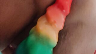 Marica likes her rainbow sextoy