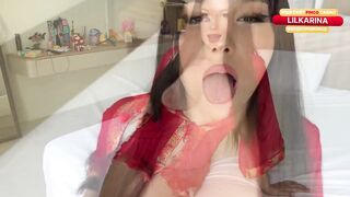 Post-Shower Seduction in Silky Red Robe