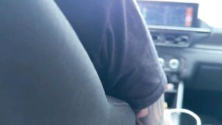 Hunk passenger touches female Uber driver! That guy pulls his shlong without his panties and masturbates until this chab ejaculates all over her!