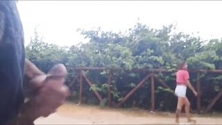 Risky masturbation in public in the park with a hard-on for a stranger!