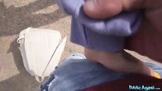 Cute Italian Pulls White BELT to one Side for My LARGE PENIS - Public Agent