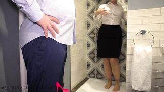 my intimate secretary in business dress having joy with the boss in the shower