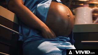 VIVID - Very Preggy Black Queen Gets Banged Hard on the Kitchen Counter