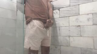 A quick ejaculation in the bath out of anyone seeing!