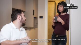 Secretary MariMoore unfathomable-mouths a dick and has coarse sex with her boss whilst his wife is in the next room